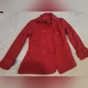 Red wool blend pea coat size large
